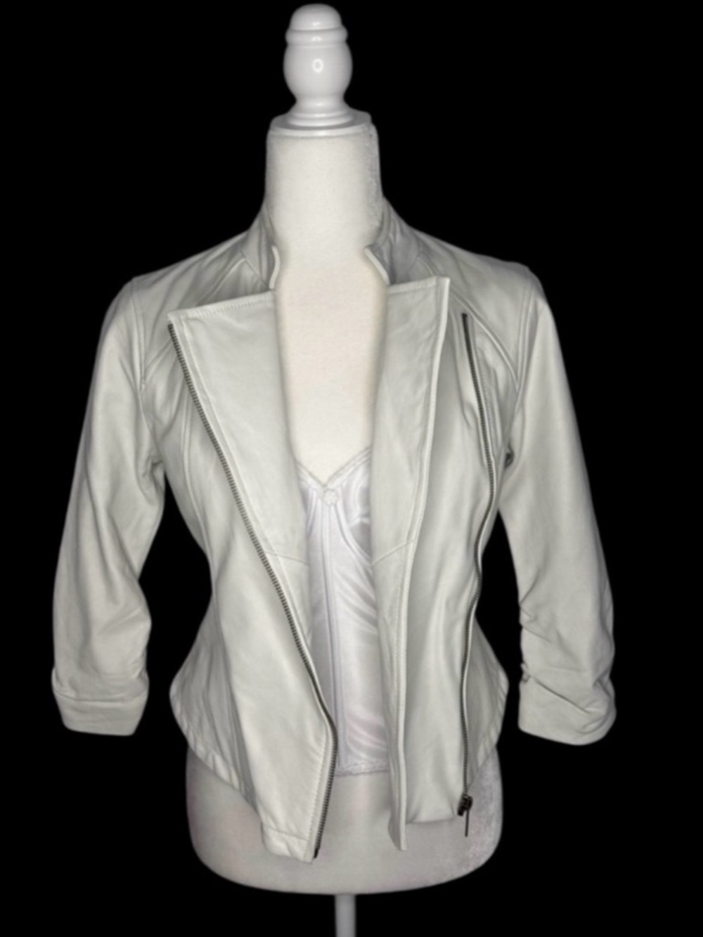 bebe Cream Cropped Leather Jacket - Picture 2 of 13